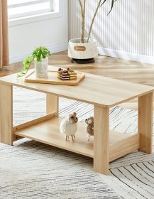 Modern minimalist log colored double layered rectangular coffee table, tea table.MDF material is more durable,Suitable for living room, bedroom, and study room.35.4"*19.6"*16.5" CT-16