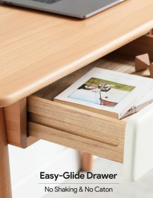 Solid Wood Computer Desk - 47'' Large Size Office Desk with 2 Drawers, Modern Simple Style PC Table with Gap Design for Home Office, Work, Student, Study, Makeup Workstation (Beech)