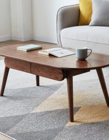 Capsule centre table Low table Table with drawers 100% solid wood Top board Desk Coffee table W 120 x D 52 x H 46 cm Study table Work from home Easy to assemble Natural wood Natural writing desk