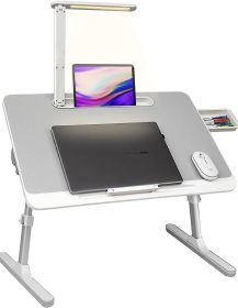 Lap Desk for Laptop, Portable Bed Table Desk, Laptop Desk with LED Light and Drawer, Adjustable Laptop Stand for Bed/Sofa/Study/Reading-White