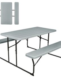 Indoor and Outdoor Folding Picnic Table Bench Set with Wood-like Texture