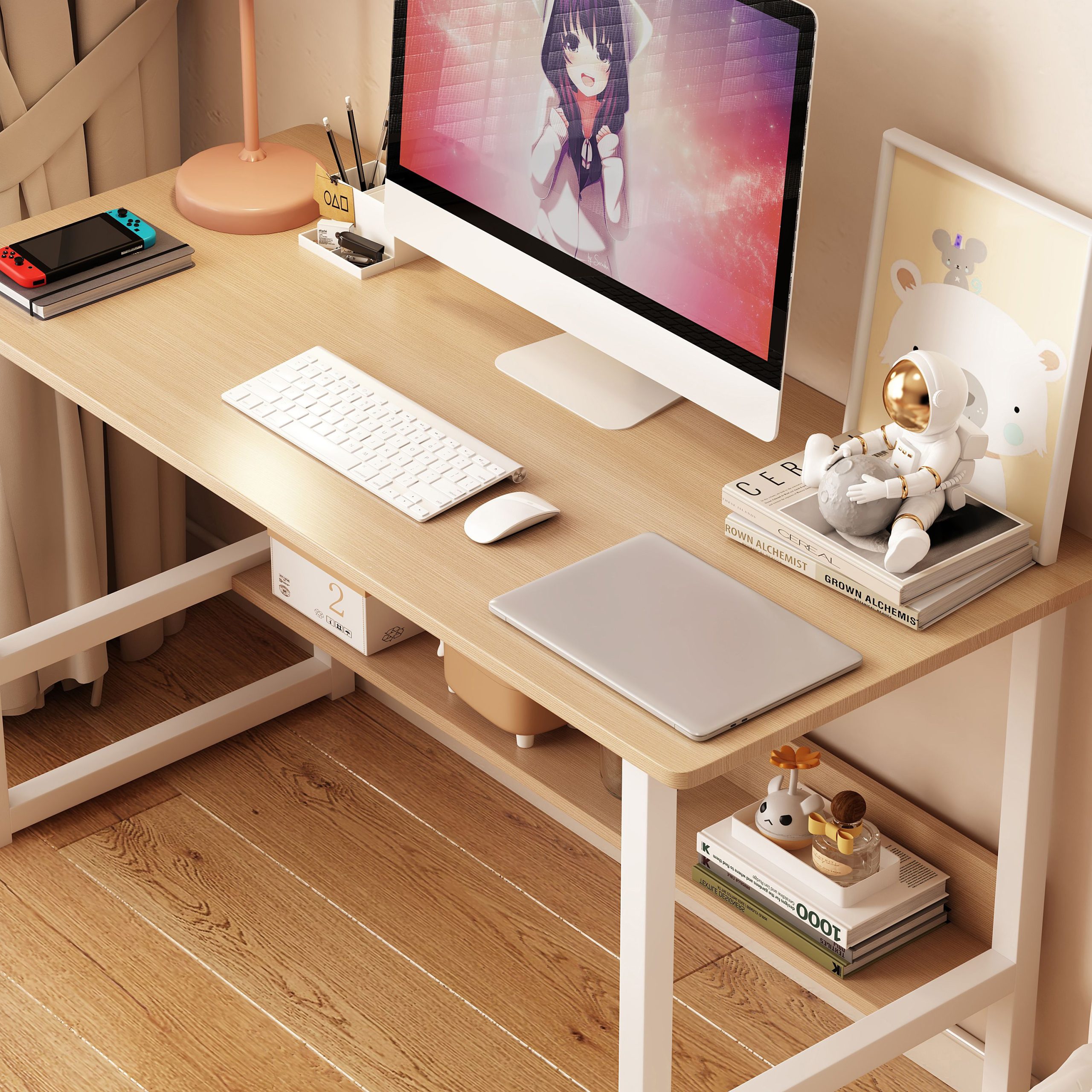 Computer desk Desktop house Simple desk bedroom desk desk Student home study desk,Home Office Computer Desk with Bookshelf, Wood Computer Desk with Storage Shelves Modern Laptop Table Stu