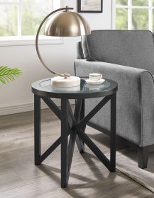 Modern simple glass coffee table, tempered glass coffee table solid wood base round transparent glass top modern living room terrace study coffee table