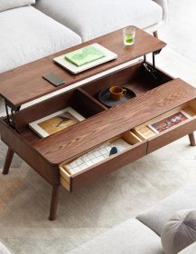 Elevating Center Table Low Table 100% Solid Oak Wood Top Plate Desk Coffee Table Width 100 x Depth 60 x Height 45 cm Study Desk Work From Home Easy To Assemble Walnut Color Wood With Storage Shelf